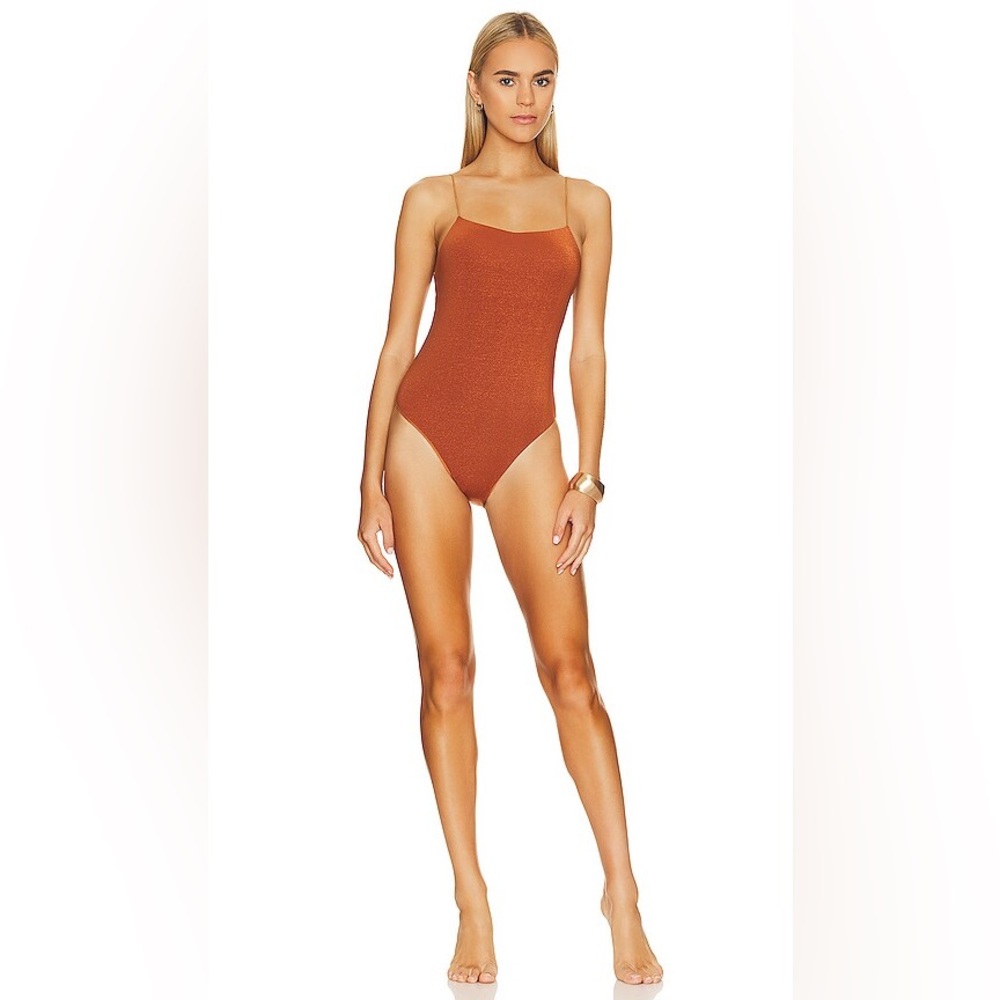 Elegant Spaghetti Strap Burnt Orange Shimmer One piece